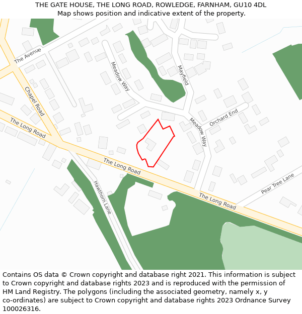 THE GATE HOUSE, THE LONG ROAD, ROWLEDGE, FARNHAM, GU10 4DL: Location map and indicative extent of plot