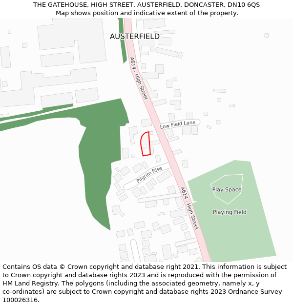 THE GATEHOUSE, HIGH STREET, AUSTERFIELD, DONCASTER, DN10 6QS: Location map and indicative extent of plot