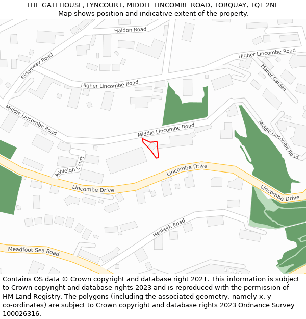 THE GATEHOUSE, LYNCOURT, MIDDLE LINCOMBE ROAD, TORQUAY, TQ1 2NE: Location map and indicative extent of plot