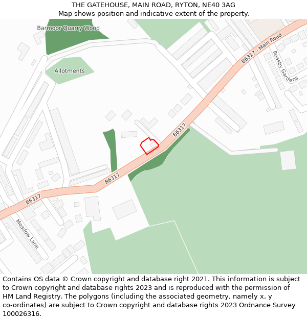 THE GATEHOUSE, MAIN ROAD, RYTON, NE40 3AG: Location map and indicative extent of plot