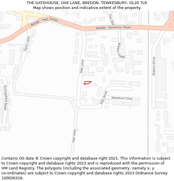 THE GATEHOUSE, OAK LANE, BREDON, TEWKESBURY, GL20 7LR: Location map and indicative extent of plot