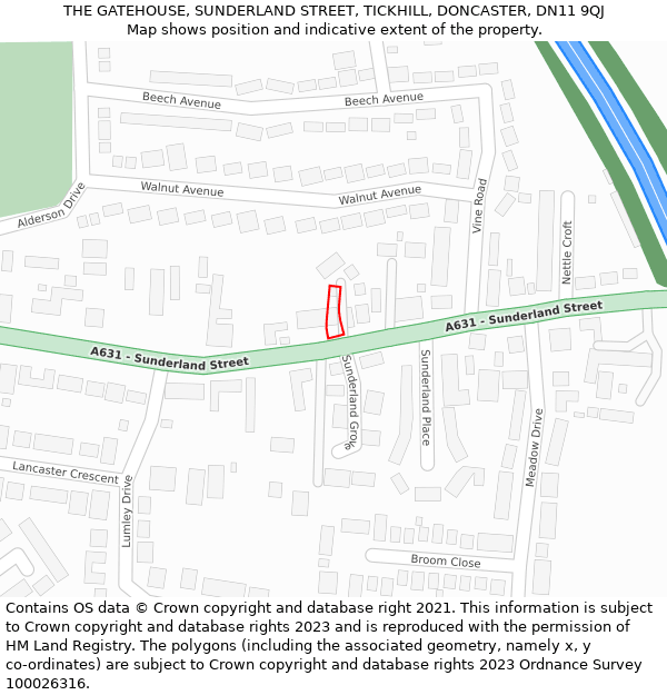 THE GATEHOUSE, SUNDERLAND STREET, TICKHILL, DONCASTER, DN11 9QJ: Location map and indicative extent of plot