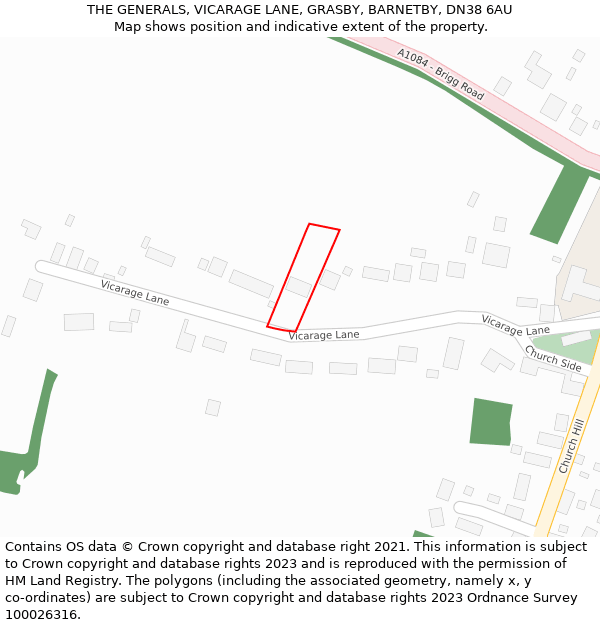 THE GENERALS, VICARAGE LANE, GRASBY, BARNETBY, DN38 6AU: Location map and indicative extent of plot