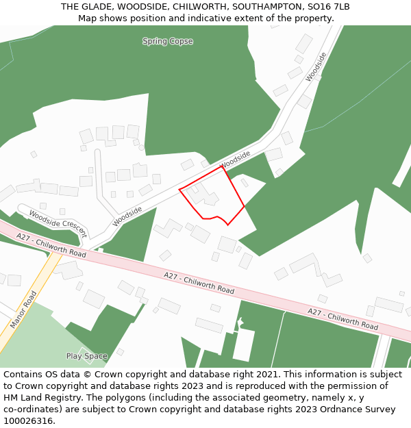 THE GLADE, WOODSIDE, CHILWORTH, SOUTHAMPTON, SO16 7LB: Location map and indicative extent of plot