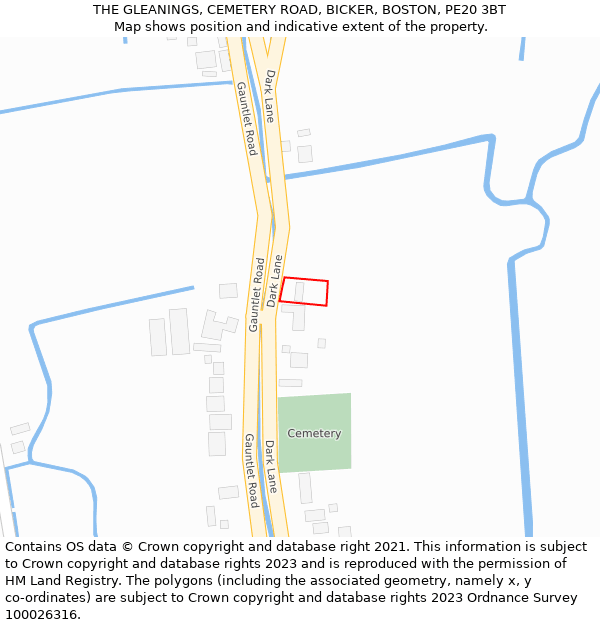 THE GLEANINGS, CEMETERY ROAD, BICKER, BOSTON, PE20 3BT: Location map and indicative extent of plot