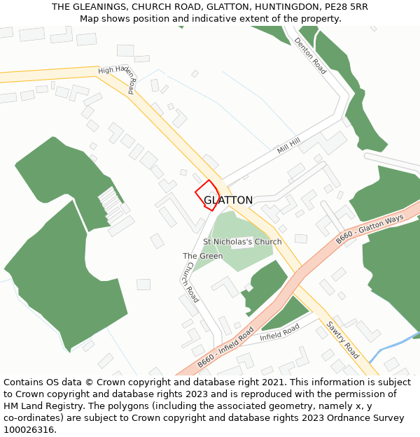 THE GLEANINGS, CHURCH ROAD, GLATTON, HUNTINGDON, PE28 5RR: Location map and indicative extent of plot