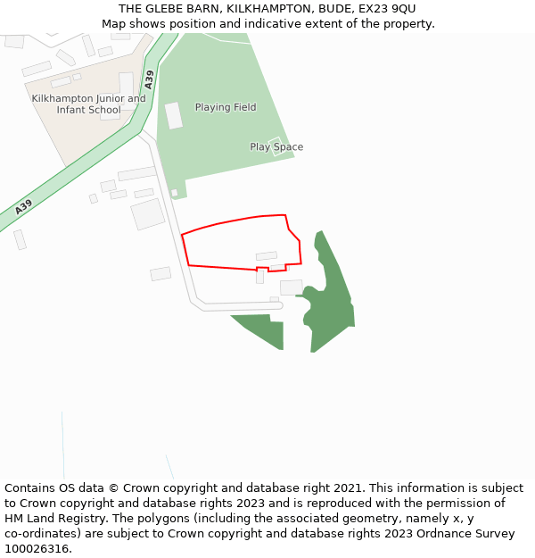 THE GLEBE BARN, KILKHAMPTON, BUDE, EX23 9QU: Location map and indicative extent of plot