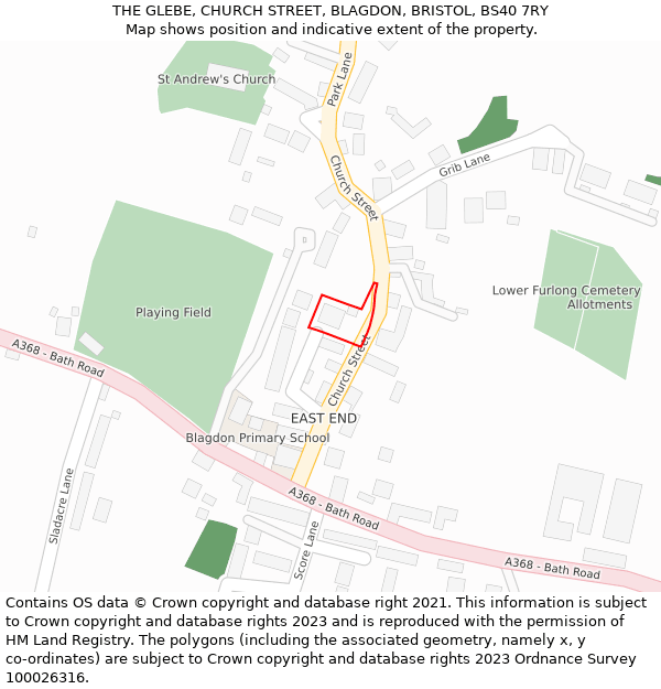 THE GLEBE, CHURCH STREET, BLAGDON, BRISTOL, BS40 7RY: Location map and indicative extent of plot