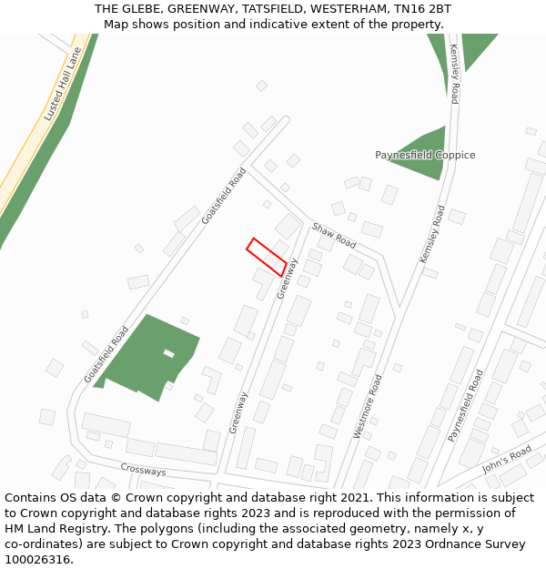 THE GLEBE, GREENWAY, TATSFIELD, WESTERHAM, TN16 2BT: Location map and indicative extent of plot