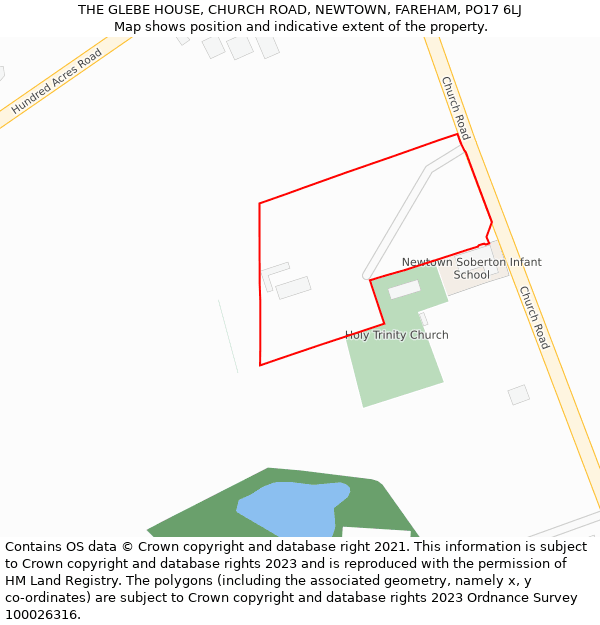 THE GLEBE HOUSE, CHURCH ROAD, NEWTOWN, FAREHAM, PO17 6LJ: Location map and indicative extent of plot