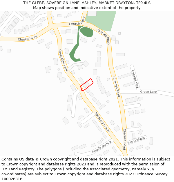 THE GLEBE, SOVEREIGN LANE, ASHLEY, MARKET DRAYTON, TF9 4LS: Location map and indicative extent of plot