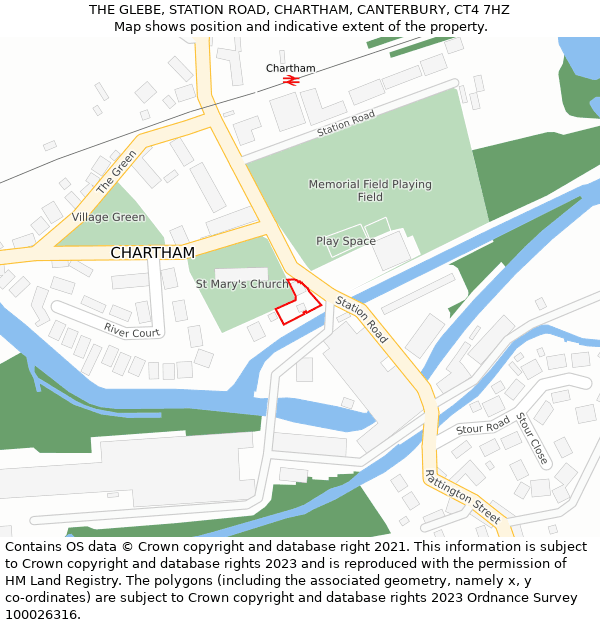 THE GLEBE, STATION ROAD, CHARTHAM, CANTERBURY, CT4 7HZ: Location map and indicative extent of plot