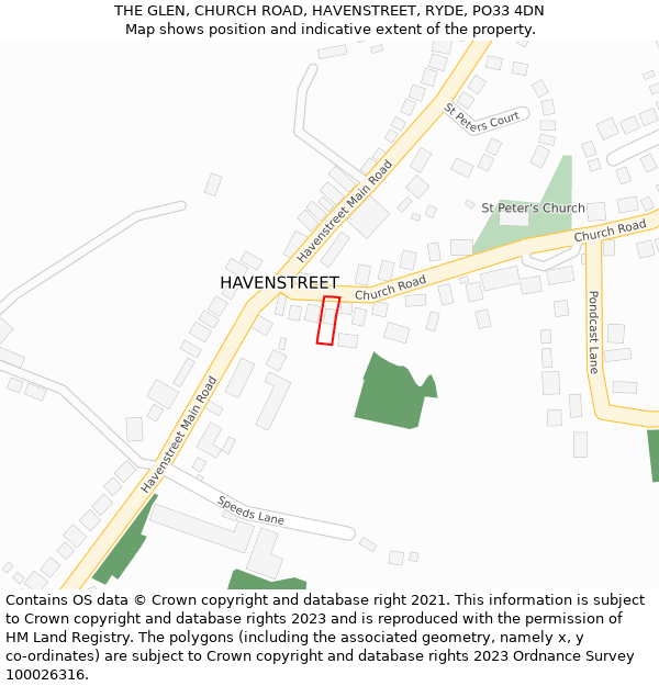 THE GLEN, CHURCH ROAD, HAVENSTREET, RYDE, PO33 4DN: Location map and indicative extent of plot