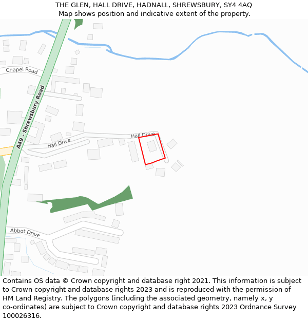 THE GLEN, HALL DRIVE, HADNALL, SHREWSBURY, SY4 4AQ: Location map and indicative extent of plot