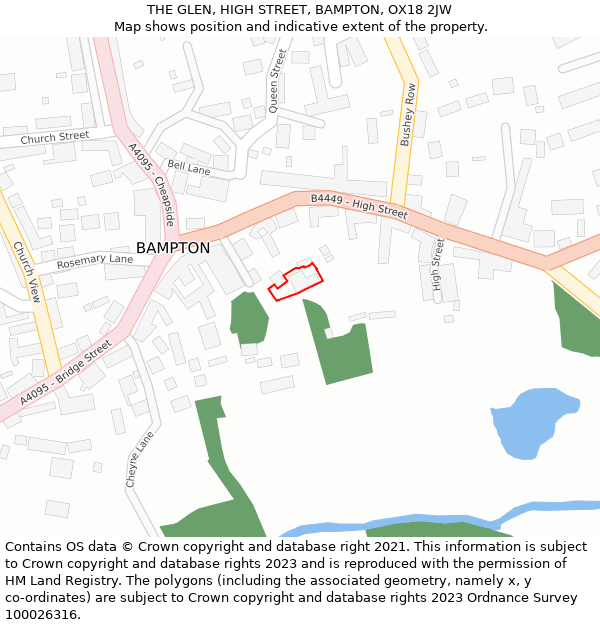 THE GLEN, HIGH STREET, BAMPTON, OX18 2JW: Location map and indicative extent of plot