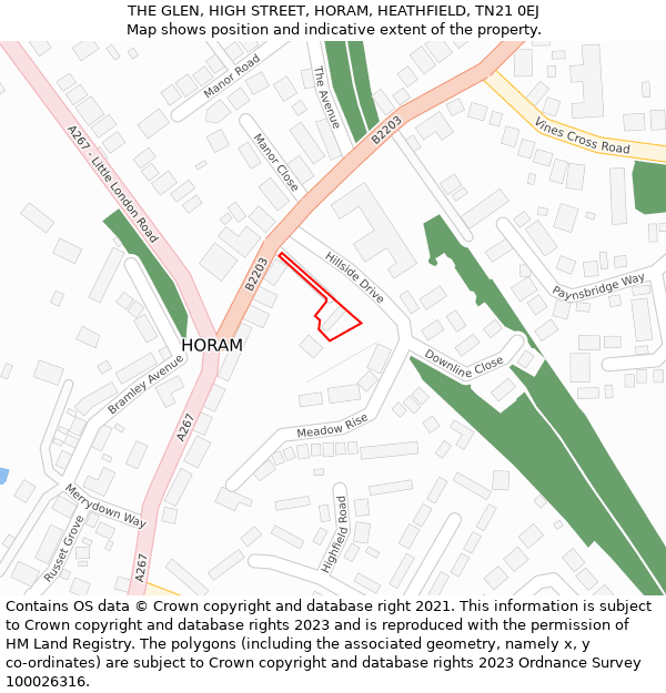 THE GLEN, HIGH STREET, HORAM, HEATHFIELD, TN21 0EJ: Location map and indicative extent of plot