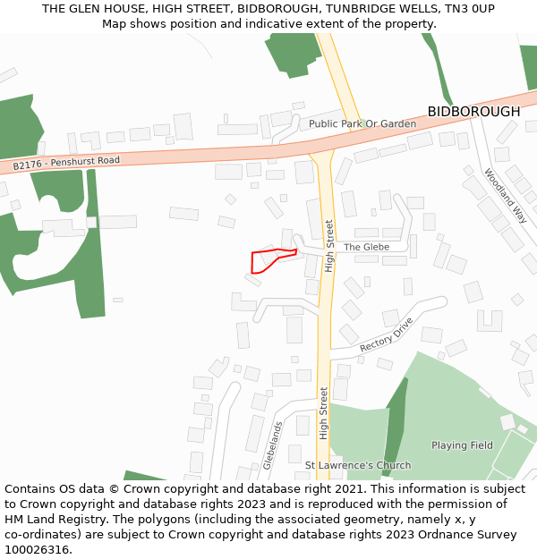 THE GLEN HOUSE, HIGH STREET, BIDBOROUGH, TUNBRIDGE WELLS, TN3 0UP: Location map and indicative extent of plot