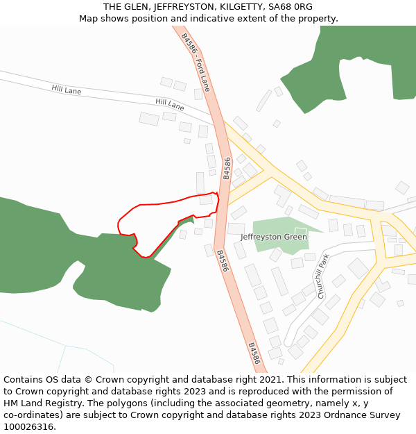 THE GLEN, JEFFREYSTON, KILGETTY, SA68 0RG: Location map and indicative extent of plot