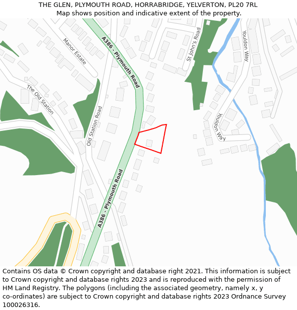 THE GLEN, PLYMOUTH ROAD, HORRABRIDGE, YELVERTON, PL20 7RL: Location map and indicative extent of plot