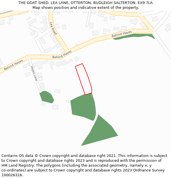 THE GOAT SHED, LEA LANE, OTTERTON, BUDLEIGH SALTERTON, EX9 7LA: Location map and indicative extent of plot