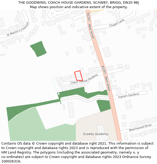 THE GOODWINS, COACH HOUSE GARDENS, SCAWBY, BRIGG, DN20 9BJ: Location map and indicative extent of plot