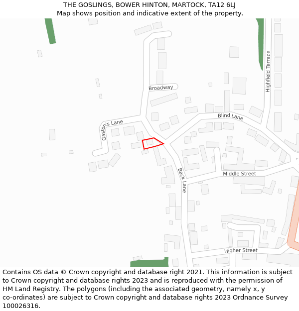 THE GOSLINGS, BOWER HINTON, MARTOCK, TA12 6LJ: Location map and indicative extent of plot