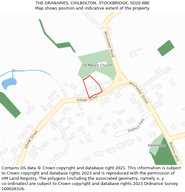 THE GRANARIES, CHILBOLTON, STOCKBRIDGE, SO20 6BE: Location map and indicative extent of plot