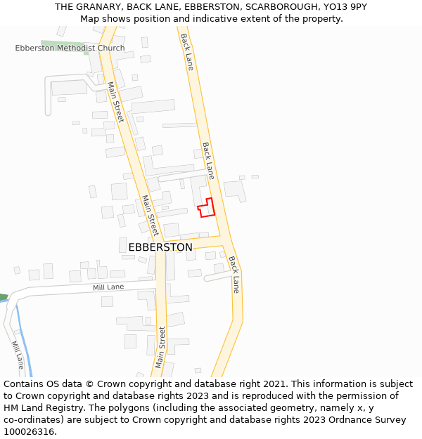 THE GRANARY, BACK LANE, EBBERSTON, SCARBOROUGH, YO13 9PY: Location map and indicative extent of plot