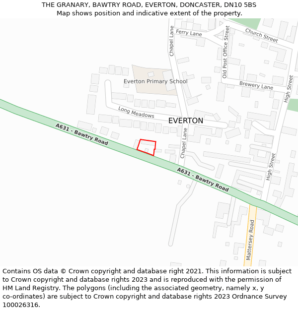 THE GRANARY, BAWTRY ROAD, EVERTON, DONCASTER, DN10 5BS: Location map and indicative extent of plot