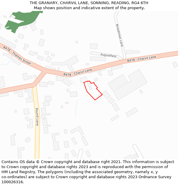 THE GRANARY, CHARVIL LANE, SONNING, READING, RG4 6TH: Location map and indicative extent of plot