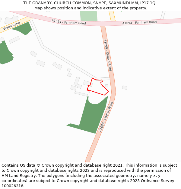 THE GRANARY, CHURCH COMMON, SNAPE, SAXMUNDHAM, IP17 1QL: Location map and indicative extent of plot