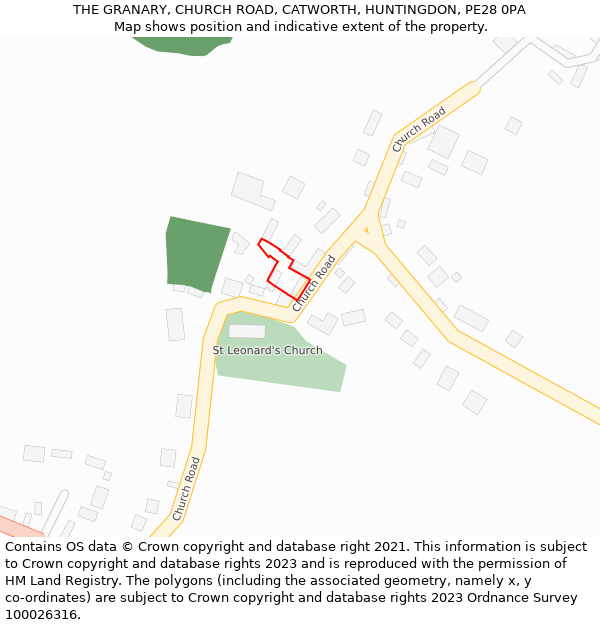 THE GRANARY, CHURCH ROAD, CATWORTH, HUNTINGDON, PE28 0PA: Location map and indicative extent of plot