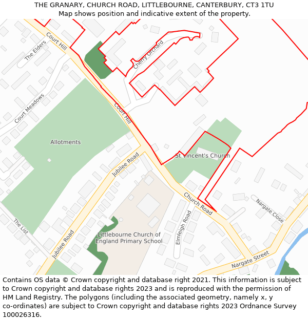 THE GRANARY, CHURCH ROAD, LITTLEBOURNE, CANTERBURY, CT3 1TU: Location map and indicative extent of plot