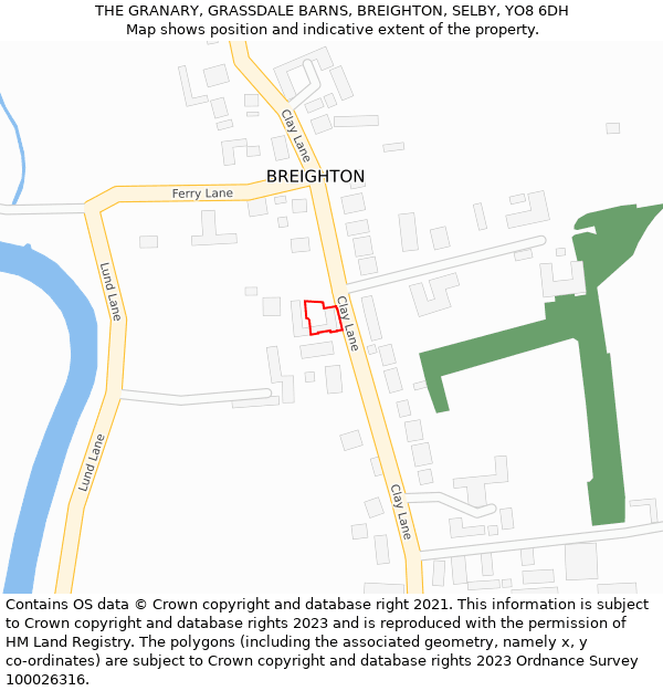 THE GRANARY, GRASSDALE BARNS, BREIGHTON, SELBY, YO8 6DH: Location map and indicative extent of plot