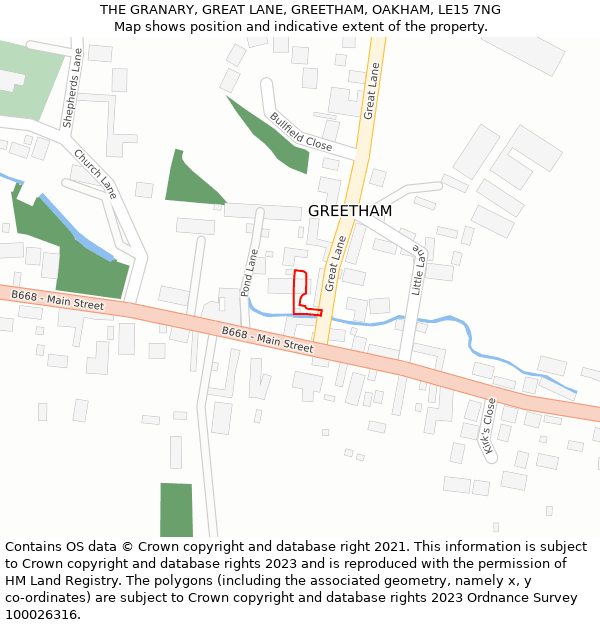 THE GRANARY, GREAT LANE, GREETHAM, OAKHAM, LE15 7NG: Location map and indicative extent of plot