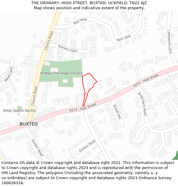 THE GRANARY, HIGH STREET, BUXTED, UCKFIELD, TN22 4JZ: Location map and indicative extent of plot