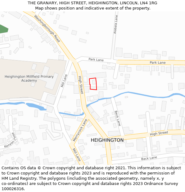 THE GRANARY, HIGH STREET, HEIGHINGTON, LINCOLN, LN4 1RG: Location map and indicative extent of plot