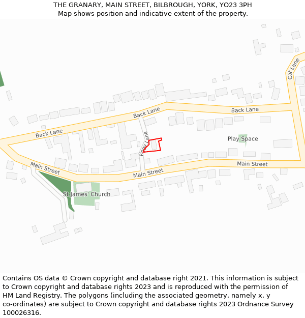 THE GRANARY, MAIN STREET, BILBROUGH, YORK, YO23 3PH: Location map and indicative extent of plot