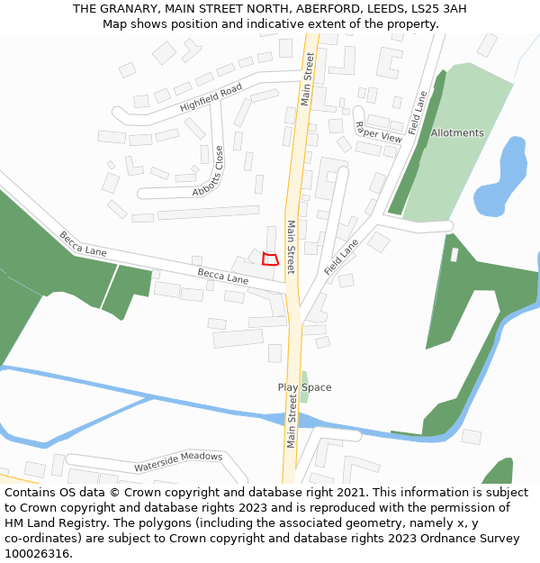 THE GRANARY, MAIN STREET NORTH, ABERFORD, LEEDS, LS25 3AH: Location map and indicative extent of plot