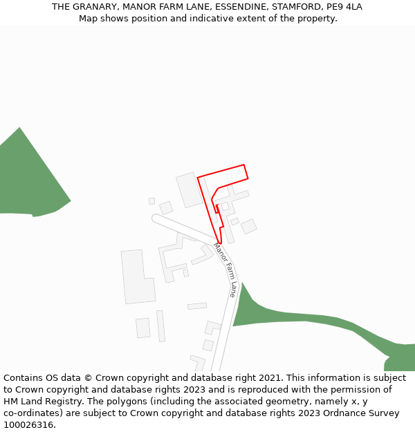 THE GRANARY, MANOR FARM LANE, ESSENDINE, STAMFORD, PE9 4LA: Location map and indicative extent of plot