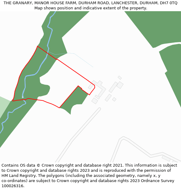 THE GRANARY, MANOR HOUSE FARM, DURHAM ROAD, LANCHESTER, DURHAM, DH7 0TQ: Location map and indicative extent of plot