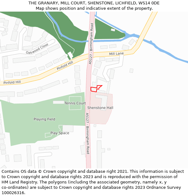 THE GRANARY, MILL COURT, SHENSTONE, LICHFIELD, WS14 0DE: Location map and indicative extent of plot