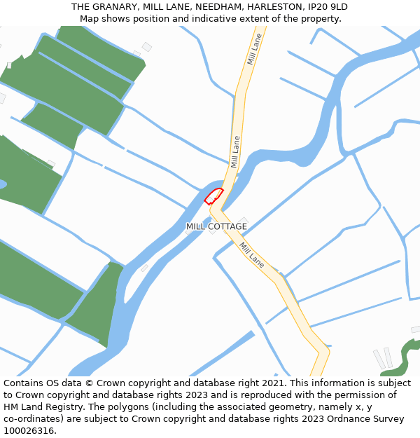 THE GRANARY, MILL LANE, NEEDHAM, HARLESTON, IP20 9LD: Location map and indicative extent of plot