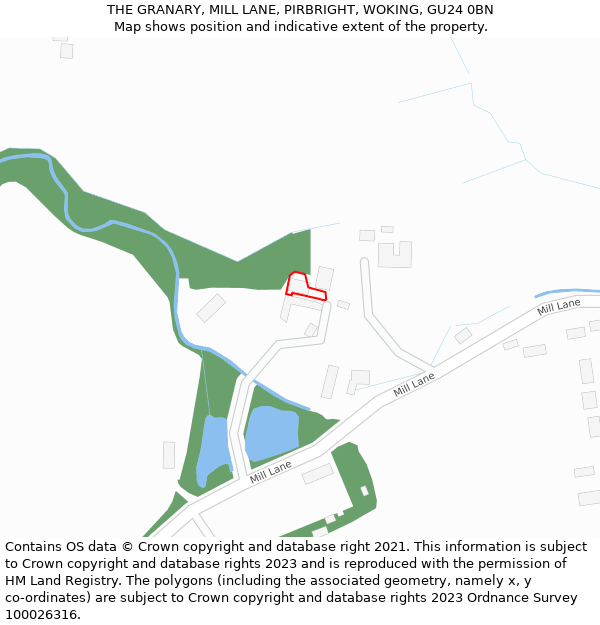 THE GRANARY, MILL LANE, PIRBRIGHT, WOKING, GU24 0BN: Location map and indicative extent of plot
