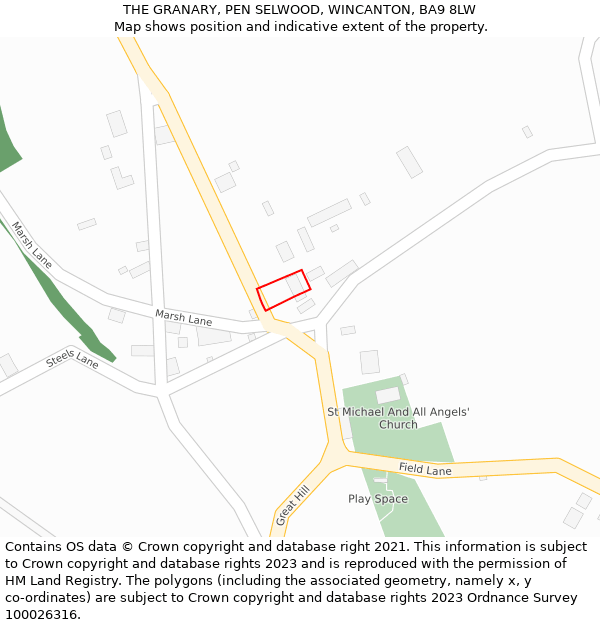 THE GRANARY, PEN SELWOOD, WINCANTON, BA9 8LW: Location map and indicative extent of plot