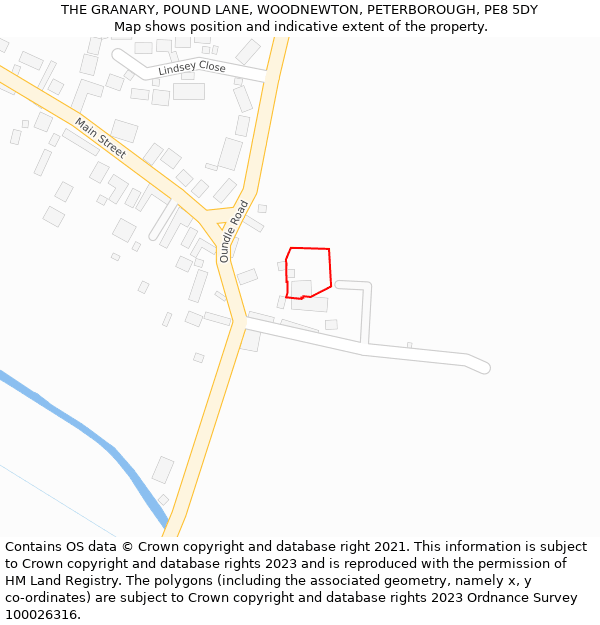 THE GRANARY, POUND LANE, WOODNEWTON, PETERBOROUGH, PE8 5DY: Location map and indicative extent of plot