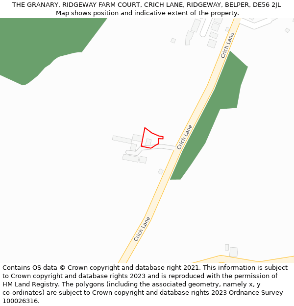 THE GRANARY, RIDGEWAY FARM COURT, CRICH LANE, RIDGEWAY, BELPER, DE56 2JL: Location map and indicative extent of plot
