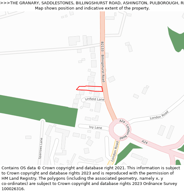 THE GRANARY, SADDLESTONES, BILLINGSHURST ROAD, ASHINGTON, PULBOROUGH, RH20 3AZ: Location map and indicative extent of plot