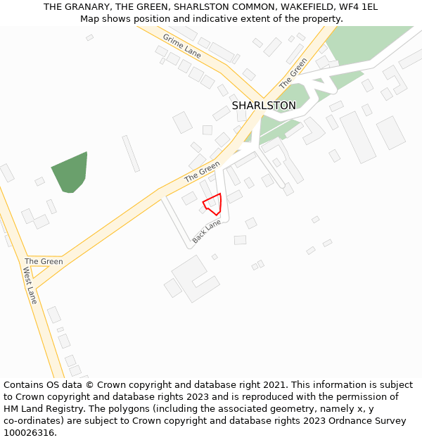 THE GRANARY, THE GREEN, SHARLSTON COMMON, WAKEFIELD, WF4 1EL: Location map and indicative extent of plot