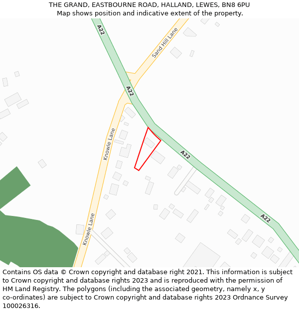 THE GRAND, EASTBOURNE ROAD, HALLAND, LEWES, BN8 6PU: Location map and indicative extent of plot